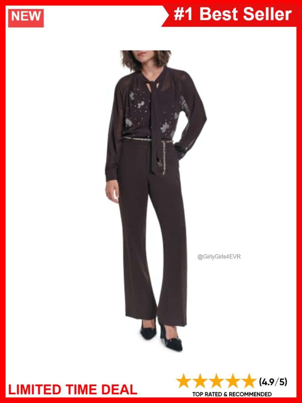 Karl Lagerfeld Chain Belt Straight Leg Work Pants Mid Rise Zip Closure - Picture 6 of 6